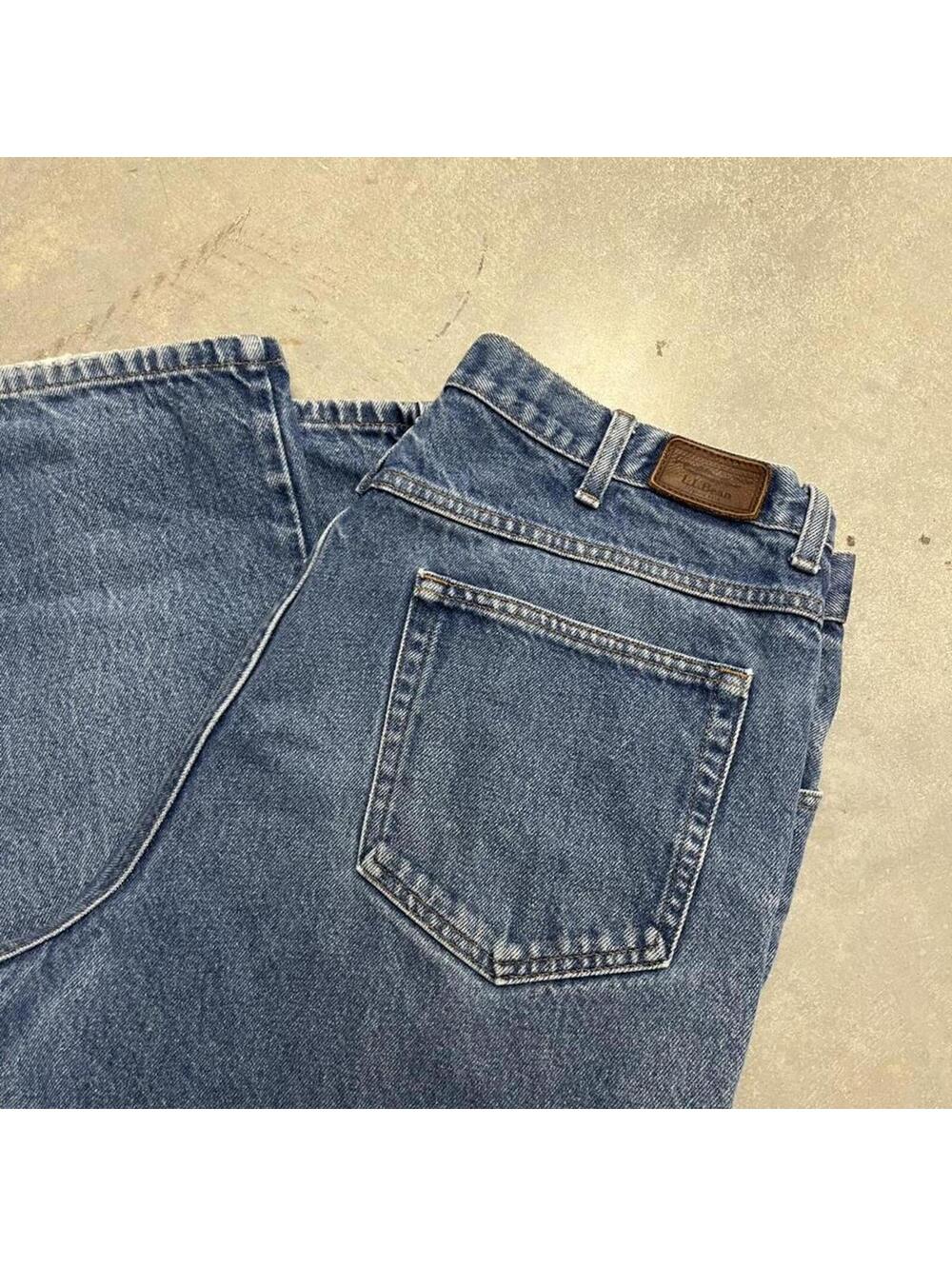 Y2K L.L.Bean Classic Fit Jeans Men's 38x32 Blue Denim Straight Leg Distressed